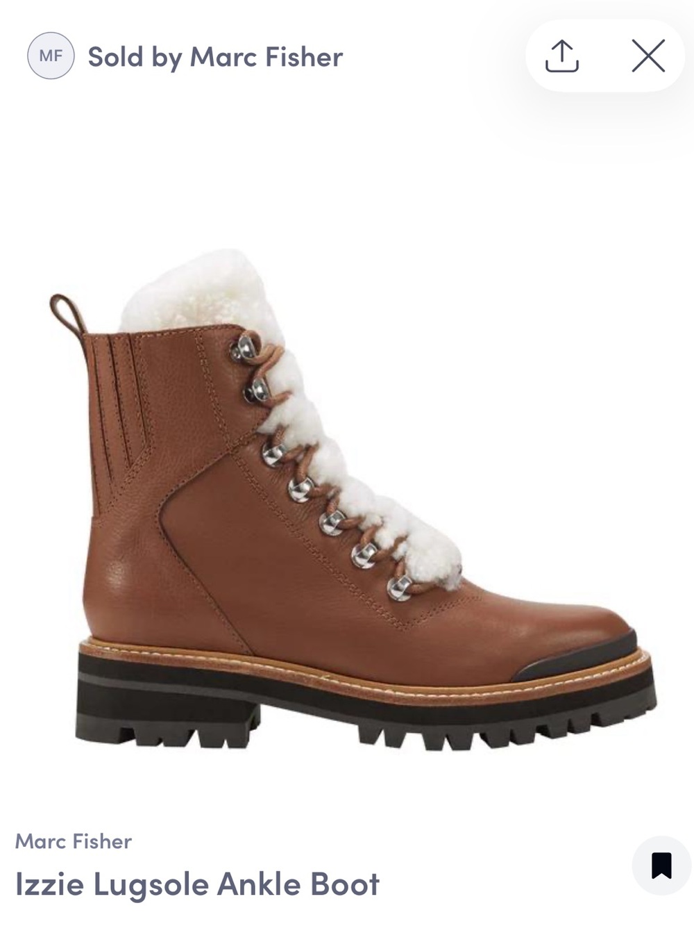Marc Fisher Izzie Lugsole Ankle Boot - Brown with White Shearling